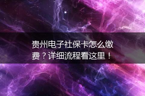 贵州电子社保卡怎么缴费？详细流程看这里！
