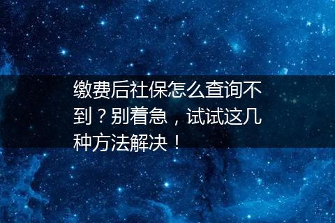 缴费后社保怎么查询不到？别着急，试试这几种方法解决！