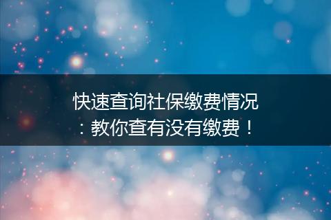 快速查询社保缴费情况：教你查有没有缴费！