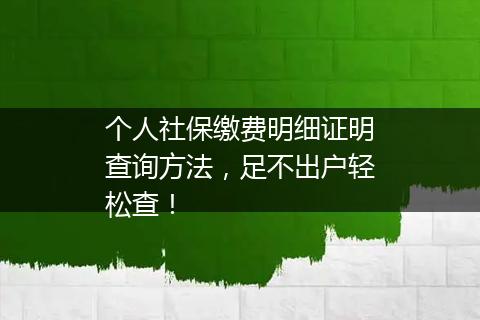 个人社保缴费明细证明查询方法，足不出户轻松查！