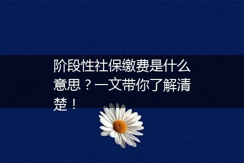 阶段性社保缴费是什么意思？一文带你了解清楚！