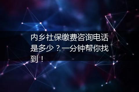 内乡社保缴费咨询电话是多少？一分钟帮你找到！