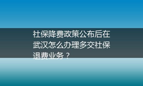 社保降费政策公布后在武汉怎么办理多交社保退费业务？