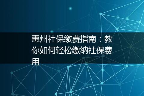 惠州社保缴费指南：教你如何轻松缴纳社保费用