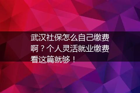 武汉社保怎么自己缴费啊？个人灵活就业缴费看这篇就够！