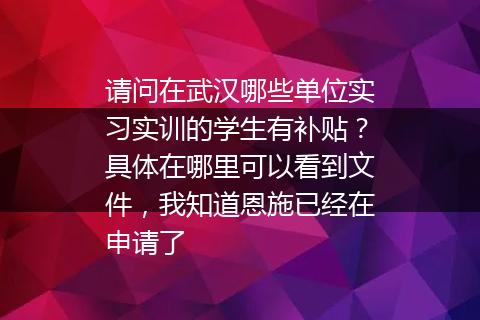 请问在武汉哪些单位实习实训的学生有补贴？具体在哪里可以看到文件，我知道恩施已经在申请了
