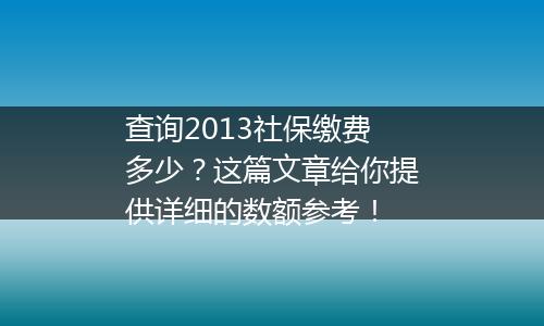 查询2013社保缴费多少？这篇文章给你提供详细的数额参考！