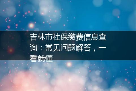 吉林市社保缴费信息查询：常见问题解答，一看就懂