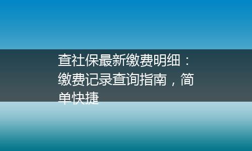 查社保最新缴费明细：缴费记录查询指南，简单快捷