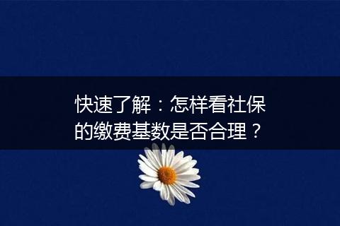 快速了解：怎样看社保的缴费基数是否合理？