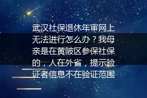 武汉社保退休年审网上无法进行怎么办？我母亲是在黄陂区参保社保的，人在外省，提示验证者信息不在验证范围