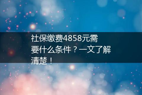 社保缴费4858元需要什么条件？一文了解清楚！