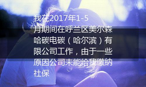 我在2017年1-5月期间在呼兰区美尔森哈碳电碳（哈尔滨）有限公司工作，由于一些原因公司未能给我缴纳社保