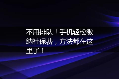 不用排队！手机轻松缴纳社保费，方法都在这里了！