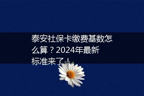 泰安社保卡缴费基数怎么算？2024年最新标准来了！