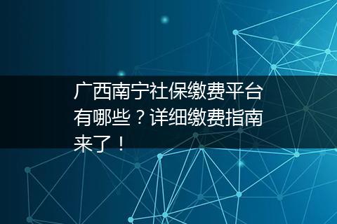 广西南宁社保缴费平台有哪些？详细缴费指南来了！