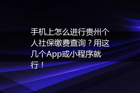 手机上怎么进行贵州个人社保缴费查询？用这几个App或小程序就行！