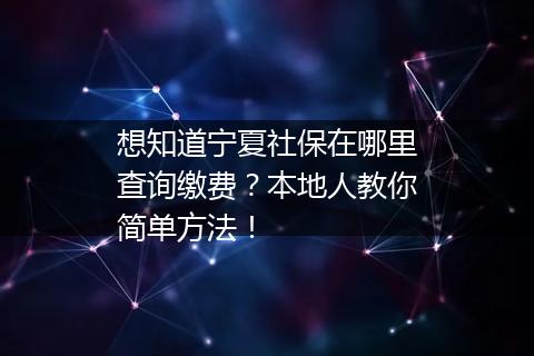 想知道宁夏社保在哪里查询缴费？本地人教你简单方法！