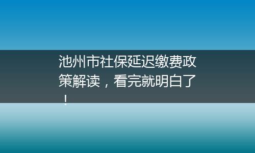 池州市社保延迟缴费政策解读，看完就明白了！