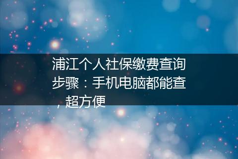 浦江个人社保缴费查询步骤：手机电脑都能查，超方便