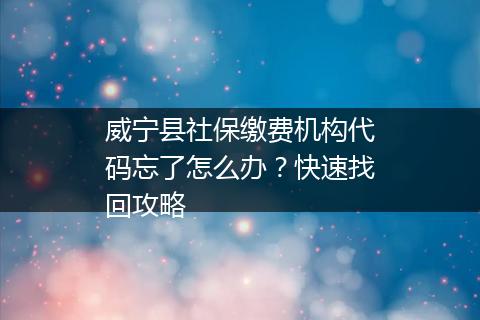 威宁县社保缴费机构代码忘了怎么办？快速找回攻略