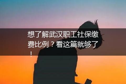 想了解武汉职工社保缴费比例？看这篇就够了！