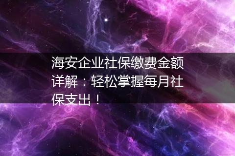 海安企业社保缴费金额详解：轻松掌握每月社保支出！