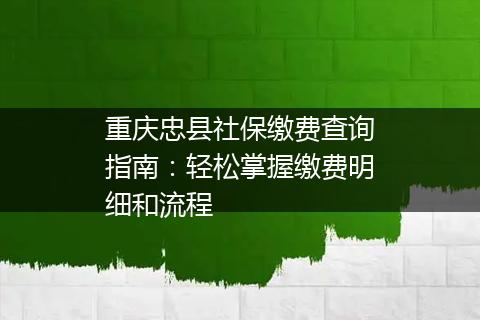 重庆忠县社保缴费查询指南：轻松掌握缴费明细和流程