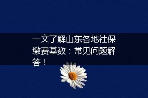 一文了解山东各地社保缴费基数：常见问题解答！