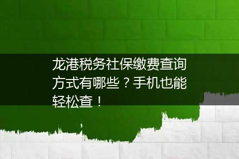 龙港税务社保缴费查询方式有哪些？手机也能轻松查！