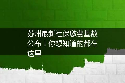 苏州最新社保缴费基数公布！你想知道的都在这里