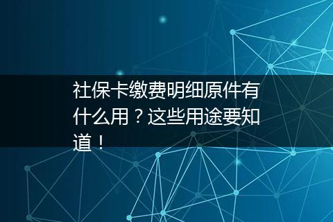 社保卡缴费明细原件有什么用？这些用途要知道！