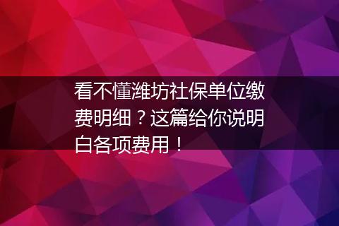 看不懂潍坊社保单位缴费明细？这篇给你说明白各项费用！