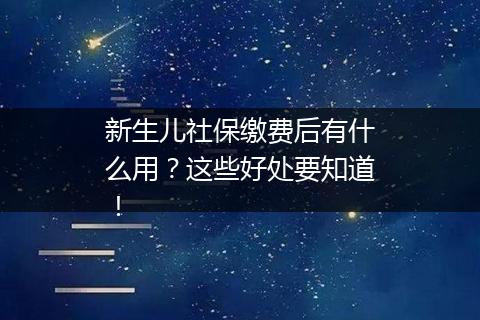 新生儿社保缴费后有什么用？这些好处要知道！