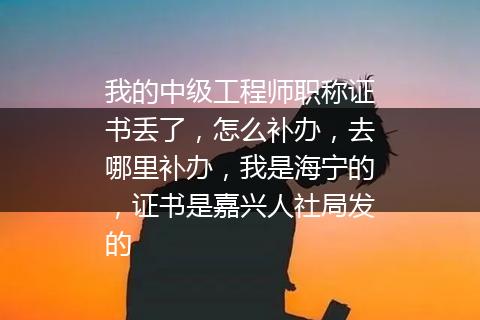 我的中级工程师职称证书丢了，怎么补办，去哪里补办，我是海宁的，证书是嘉兴人社局发的
