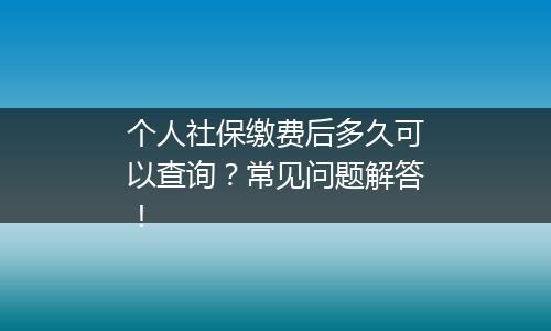 个人社保缴费后多久可以查询？常见问题解答！