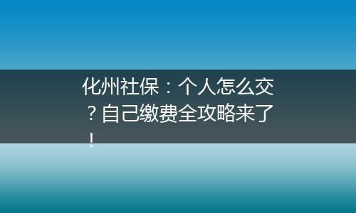 化州社保：个人怎么交？自己缴费全攻略来了！