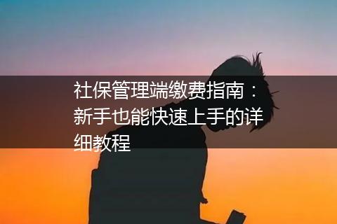 社保管理端缴费指南：新手也能快速上手的详细教程